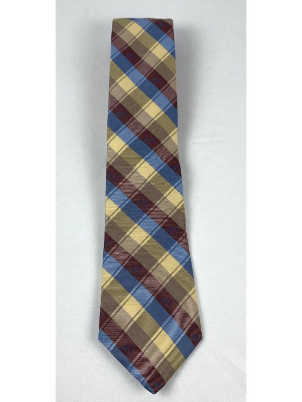 Vintage Westbury Collection Mens 100% Silk Tie Blue Red Gold Brown 55” USA Made